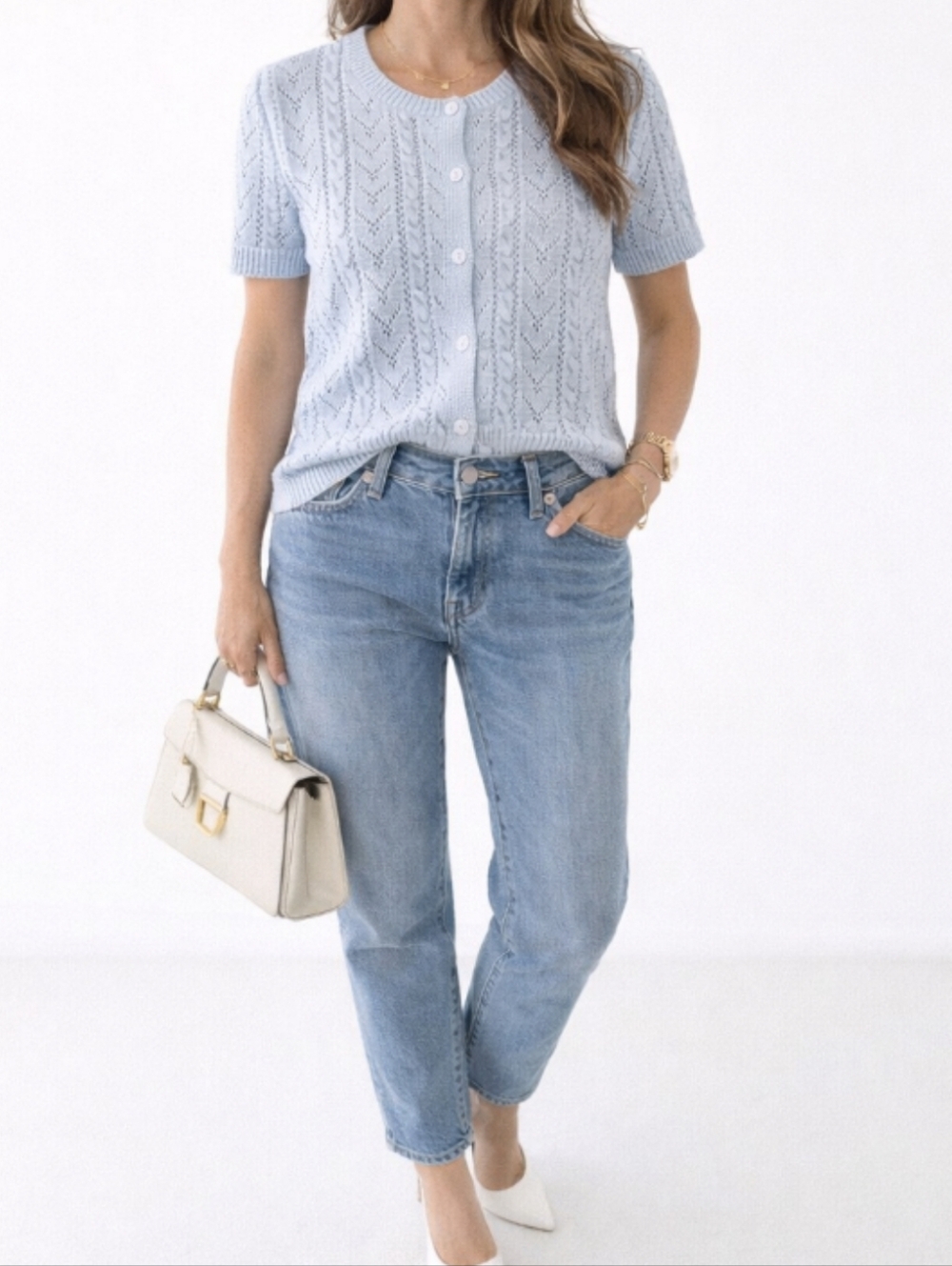 cupcakes & cashmere Light Blue Knit Short-Sleeve Cardigan